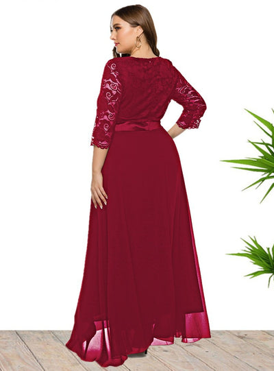 Hollow Lace Chiffon Stitching Plus Dress