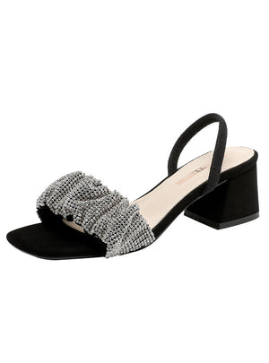 Rhinestone Thick Heel Sandals