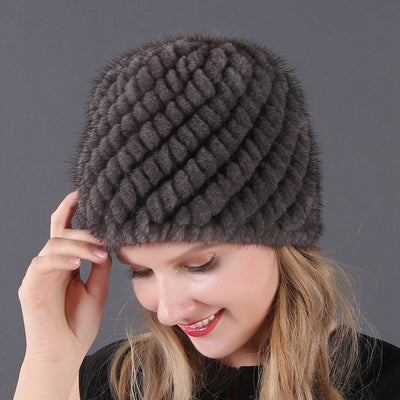 Mink Wool Knitted Double-layer Warm Pineapple Hat
