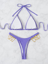 Crystal Chain Strap Halter Bikini