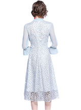 Lace Chiffon Stitching Slim Bow Dress