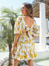 Holiday Ruffled Square Collar Dress