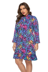 V-neck Long Sleeve Bow Leopard Dress