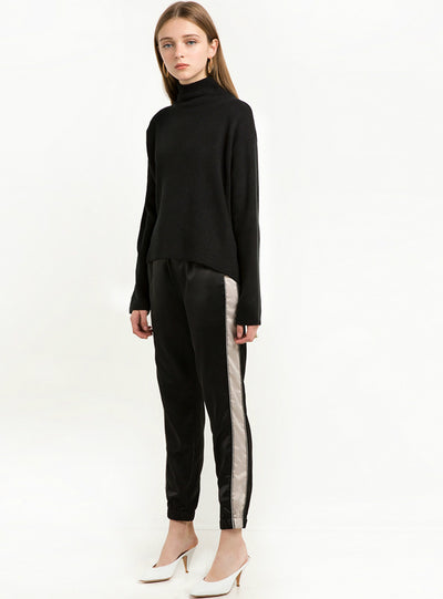 Silver Side Stripe Sweatpants Block Basic Women Pants