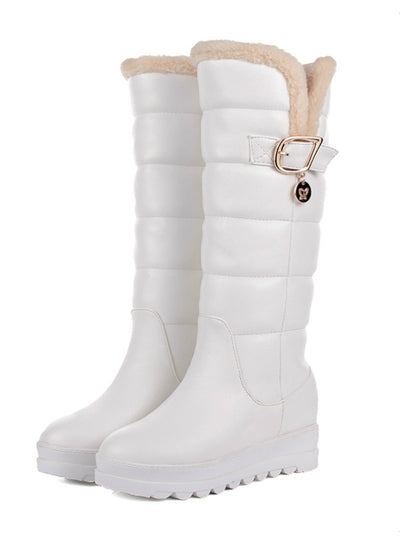 Mid Calf Boots Round Toe Med Heels Platform 