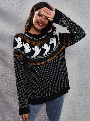 Halloween Polka Dot Long Sleeve Knitted Sweater
