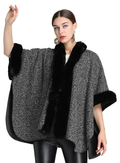 Fur-padded Faux Rex Rabbit Fur Collar Shawl Cape