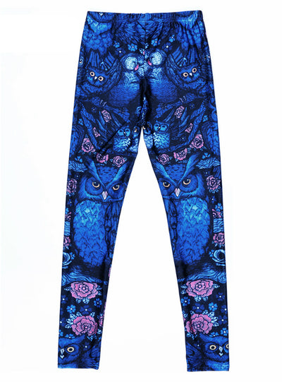 Blue Midnight Owl Digital Printed Milk Fitness Pants