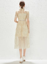 Yellow Short Sleeve Lace Dress