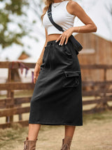 Drawstring Denim Frock Skirt