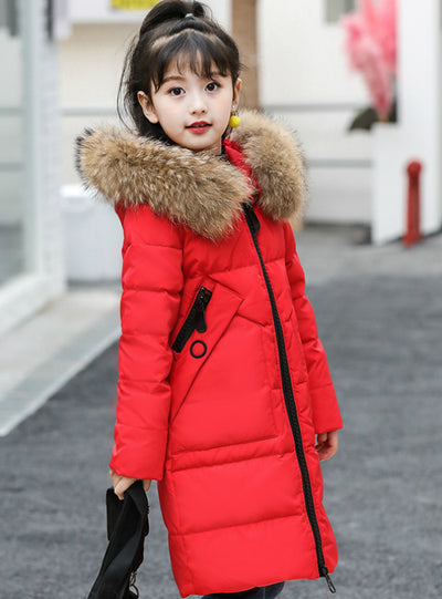 Winter Thicken Parka Real Fur Hooded Children Outerwear Coats