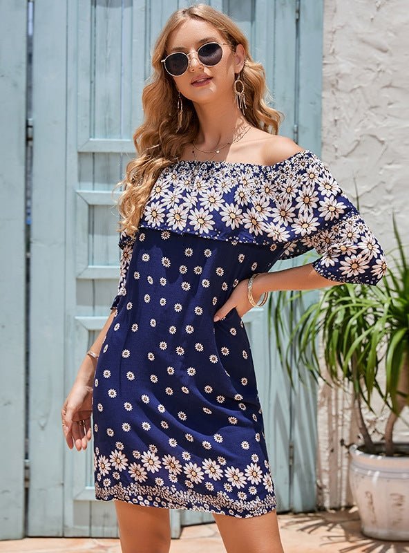 Printed Mesh Off Shoulder Dress main image 1