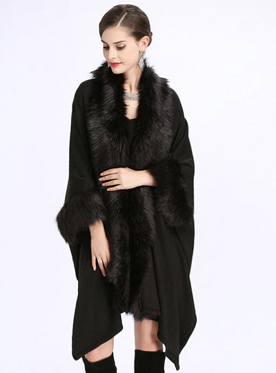Loose Fox Like Fur Collar Knitted Cardigan Shawl