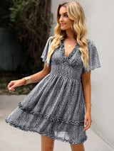 V-neck Chiffon Print Dress