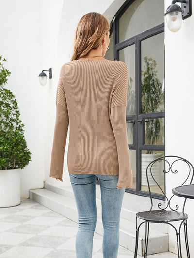 Loose Solid Color Sexy Lace-up Sweater