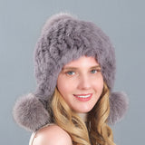 Rabbit Fur Fox Fur Ball Ear Protection Thick Warm Hat
