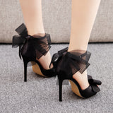 Mesh Bow Fishmouth High-heeled Sandals