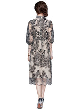 Long Slim Gauze Embroidery Dress