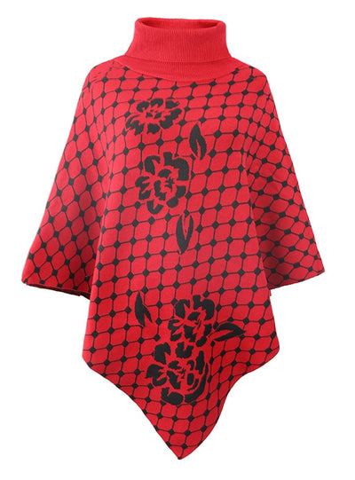 Women High Neck Collar Flower Cape Shawl