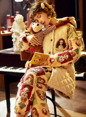 Three-layer Cotton Padded Warm Coral Fleece Two-piece Suit