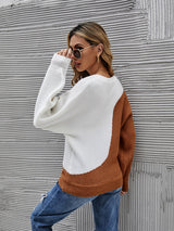 Crew Neck Bottoming Shirt Contrast Color Sweater