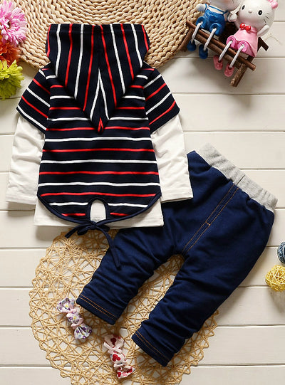 Boys Clothes hooded Vest+ T-shirt+pants Striped