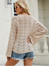 Drawstring Hollow Solid Sexy Sweater