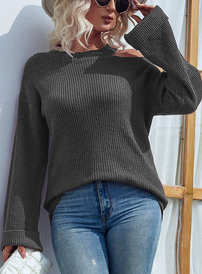 Sleeve Round Neck Shoulder-leaking Sweater