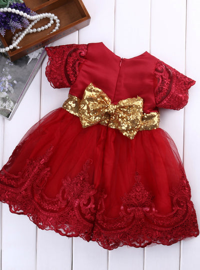 Princess Dress Short Sleeve Lace Bow Ball Gown