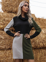 Collar Knit Stitching Sweater Dress