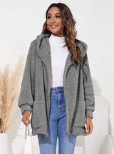 Loose Plush Hooded Cardigan Coat