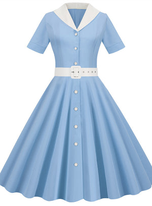Retro Short Sleeve V-neck 50S Dress