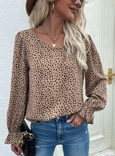 Round Neck Leopard Print Long Sleeve Shirt