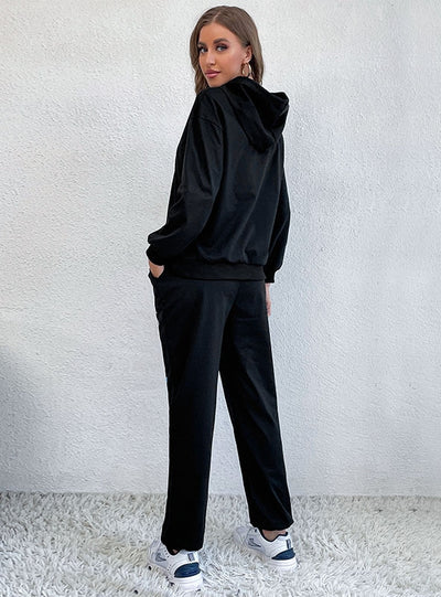 Printed Long-sleeved Hooded Two-piece Set