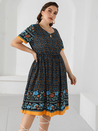 Round Neck Printed Big Swing Dress
