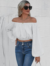 White Lantern Sleeve Solid Color Long Sleeve Shirt