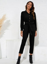 Lapel Fashion High Waist One-piece Pants