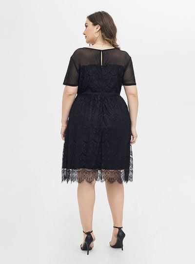 Large Size Lace Round Neck Dress