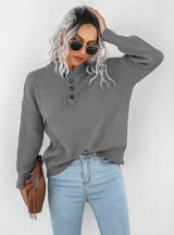 Women Long Sleeve Button Sweater Top