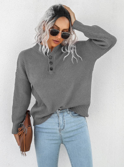 Women Long Sleeve Button Sweater Top