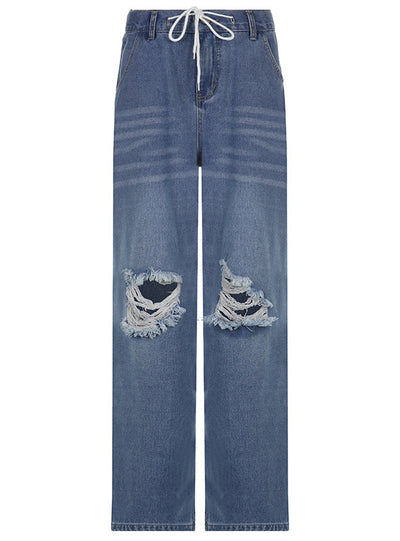 Loose Straight Irregular Holes Jeans
