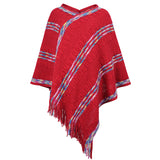 Loose Rainbow Striped Scarf Fringed Cloak Shawl