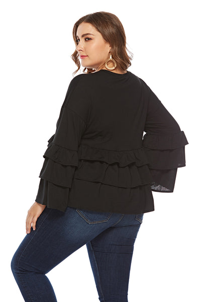 Round Neck Ruffled Long Sleeve Top