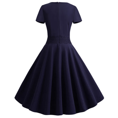 Retro Short Sleeve Round Neck Dress