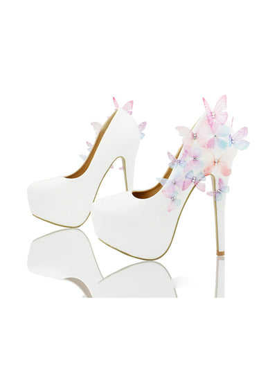 Rhinestone Sandals Pumps High Heels Ivory Shoes 