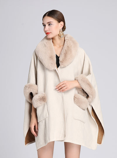 New Fur Collar Shawl Cloak Loose Woolen Coat Cardigan