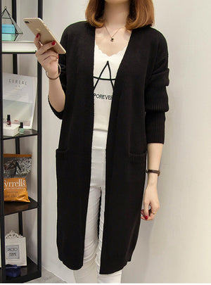 Long Cardigan Pockets Loose Solid Knit Sweater