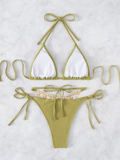 Pearl Crystal Pendant Gathers Bikini