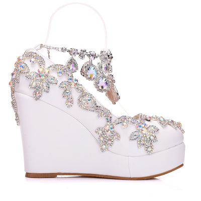 Rhinestone Tassel Wristband Slope Wedding Shoes