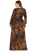 Printed Round Neck Long Sleeve Pocket Dress